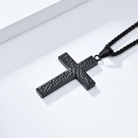 SeiMios Cross Penadnt Necklace for Men Women, Black Stainless Steel Christian Faith Religious Jewelry