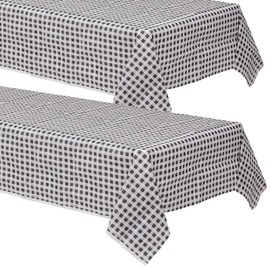 Live It Up! Party Supplies Black and White Buffalo Plaid Checkered Harvest Market Paper Table Cover (2 Pack)