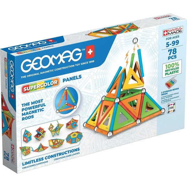 Geomag - Supercolor Magnetic Constructions for Kids, Magnetic Toy Green, Collection 100% Recycled Plastic, 78 Pieces