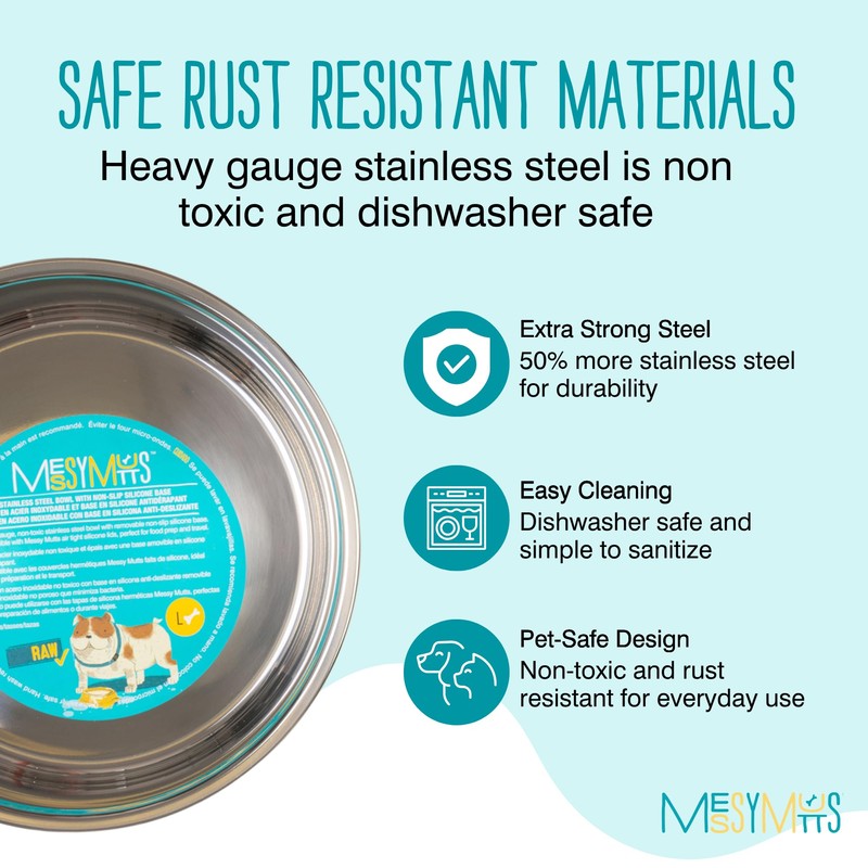 Messy Mutts Stainless Steel Heavy Gauge Bowl with Non-Slip Removable