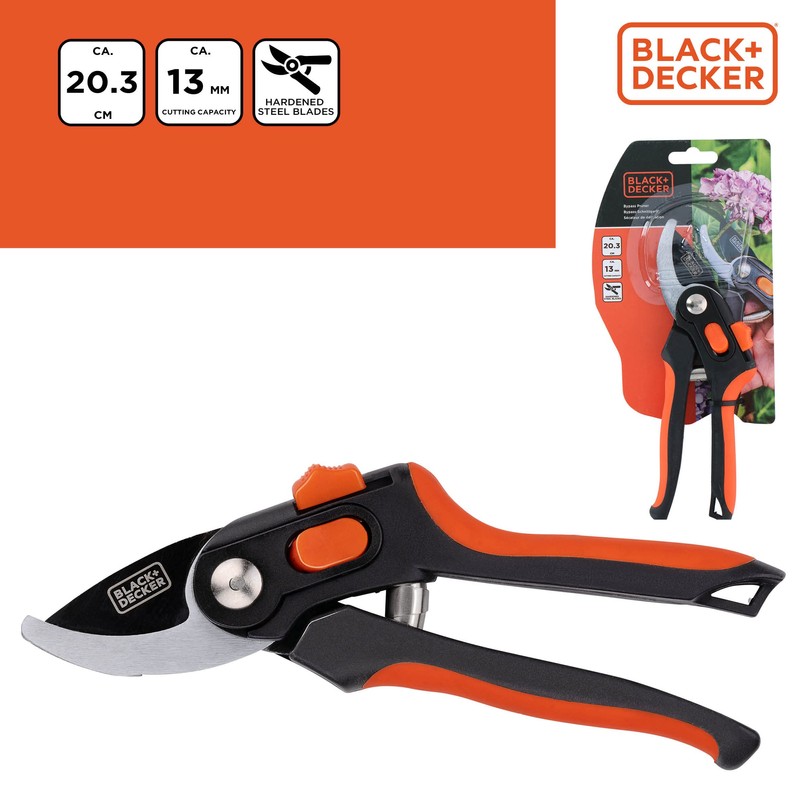 BLACK+DECKER Secateurs - 20.3 cm - Hardened Steel Blades -