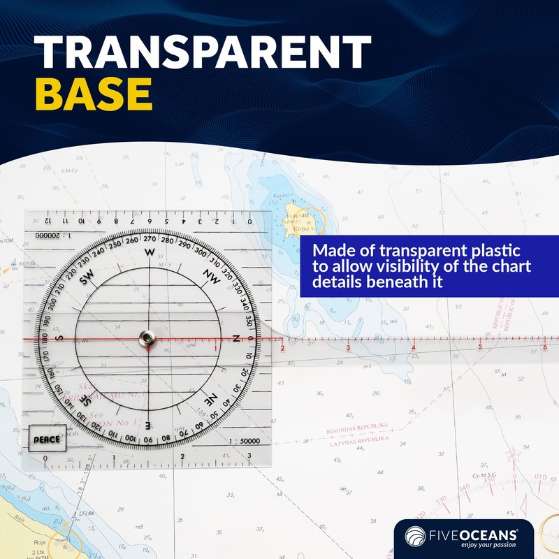 Five Oceans One-Arm Protractor for Navigations Charts - Nautical Protractor,