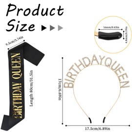 Larrel Birthday Queen Sash and Crown, Birthday Tiara for Women Elegant Gold Princess Tiaras Birthdays Queen Crown Headband Hair Accessories for Christmas Party Costume