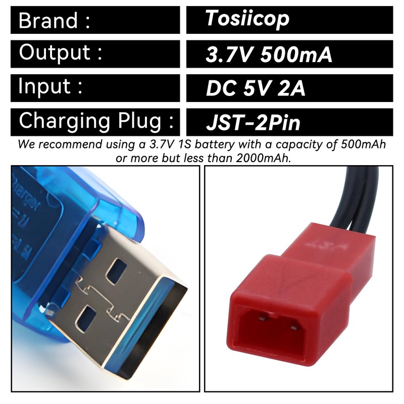 Tosiicop 3.7V Lipo Battery Charger - 2 PCS 1S Lipo