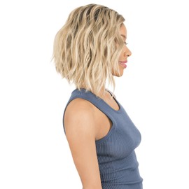 New Born Free HD Part Lace Layered Wavy Short Angled Cut Bob Style Wig with Side Parting Synthetic High Heat Resistant Fibers - HDP05 (DYX1B/BROWN)