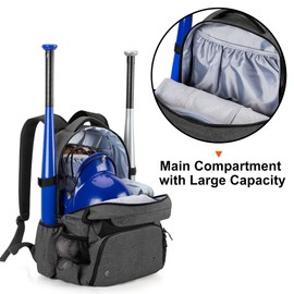DSLEAF Baseball Backpack, Softball Bat Bag Holds Up to 4 Bats, Separate Shoe Compartment Up to Mens 13 and Multi Pockets for Essentials for Adults