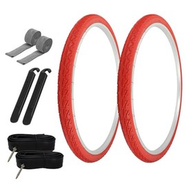 PRO+ TIRE 700 X 40 RED/RED SIDEWALL Pair of (2) Tires W/Tubes (60MM Presta Valve), Rim Strips & TIRE LEVERS P-1134
