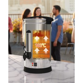 Garvee Heavy-Duty 110 Cups Stainless Steel Hot Beverage Dispenser, 16L Hot Water Thermos for Catering Events, Two-Way Dispenser Design, Silver