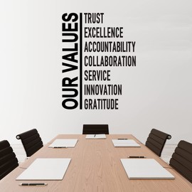 Motivational Wall Stickers, Teamwork Wall Decals, (Easy to Install), Art Decor Vinyl Quotes Positive Sports Basketball Soccer Adults Inspirational Office Gym Home Sign Family, Our Values 18"X23.5"