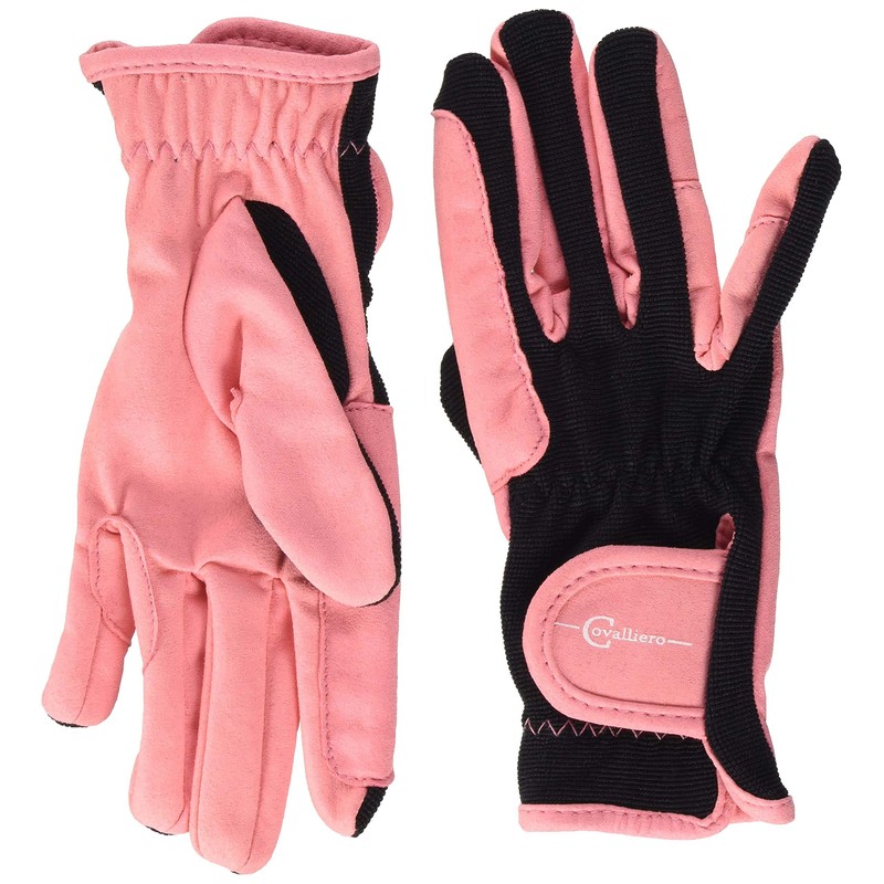 Covalliero Children's Children's Riding Glove Lilli Large Riding Gloves, Black/Pink,