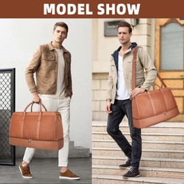 Bolosta Travel Duffle Bag for Men Women, PU Leather Duffel Bag for Traveling, Large Carry on Weekender Overnight Bag with Shoe Compartment, Perfect for Travel/Daily Use