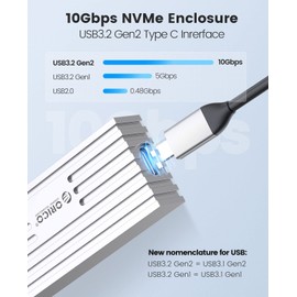 ORICO M.2 NVMe SSD a USB-C PCIe adaptador 10Gbps USB3.2 Gen2 para NVMe M-Key/M+B Key SSD 2230/2242/2260/2280, funda de aluminio M2 SSD (chaleco de enfriamiento, UASP, recortar) SSD Max 4TB-M232-Plata