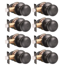 GOBEKOR 8 Pack Oil Rubbed Bronze Passage Door Knobs Round Interior Door Knobs with Lock Passage Knobs Keyless Closet Door Knob Modern Door Hardware