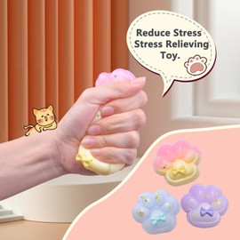 Mwmoeen Pack of 3 Squishy Cat Paw, Taba Squishy Cat, Cat Paws Squishy, Cat Paw Squeeze Toy, Multicoloured Squishy for Stress Relief, Cat Shaped Press Toy, Anti Stress Toy