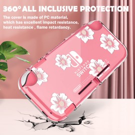 DLseego Sakura White Flower Floral Clear Switch Lite Protective Case 2-Piece Split Full Wrap PC Hard Shell Anti-Scratch All-Round Protection Cover for Switch 2019 Version