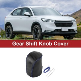 ACROPIX Gear Shift Knob Cover Stick Shifting Handle Protector for Honda HR-V 2023-2024 Black Carbon Fiber Blue Faux Leather 1Pc Car