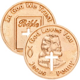 Jesus Penny with Cut-Out Cross - Copper Coin Pack of 50 Coins - in God We Trust