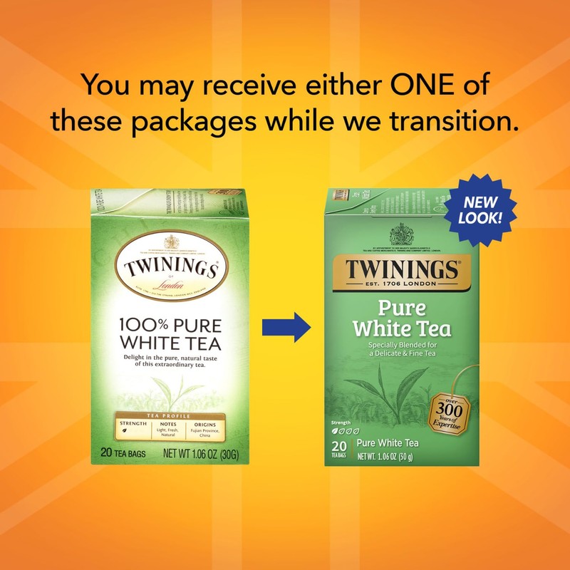 Twinings Pure White Tea Bags - Delicate Caffeinated Tea Made