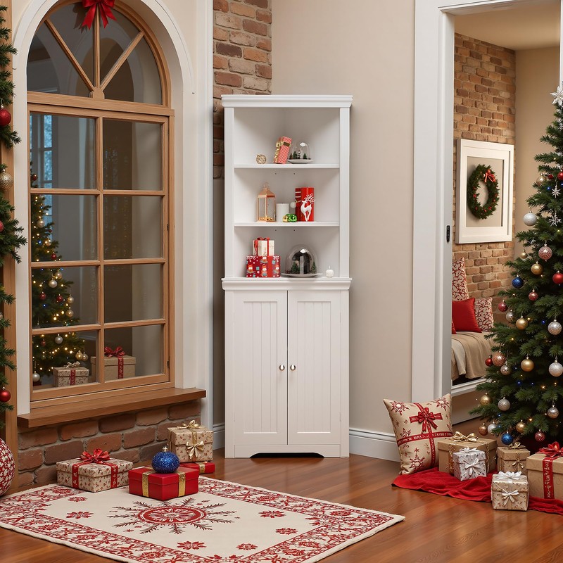 Furmax 62" Corner Cabinet, Bathroom Storage Cabinet with 6 Adjustable