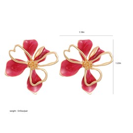 Trendy Retro Gold Red Double-Layered Hollow Floral Earring for Women, Statement Cute Enamel Flower Petal Earrings Boho Holiday Party Jewelry Accessories (Red)