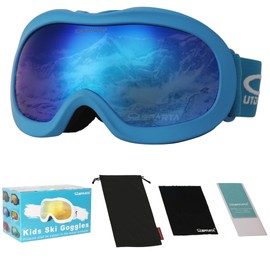 OUTDOORSPARTA Children's Ski Goggles (4th Blue Frame, Full Lens Mirrored Blue)