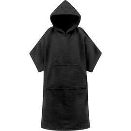 MORGEN SKY YUYI02 Changing Poncho, Surf Poncho, Sauna Poncho, Towel, Swimming Towel, Bathrobe, Sauna, Change of Clothes, Quick Drying, Water Absorbent, Cold Protection, Thick, Short Sleeves, For Diving, Swimming, Bathing Out, (Black)