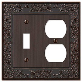 Amerelle 43TDVB English Garden Wallplate, 1 Toggle / 1 Duplex, Cast Metal, Aged Bronze, 1-Pack