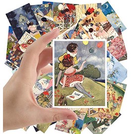 Large Stickers (24 pcs 2.5"x3.5") Young Girls Play and Friend Vintage Book Illustration by Hilda Cowhan