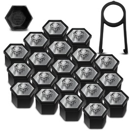 SkinoEu 20 x Radschrauben Radmuttern Felgenschloss Muttern Kappen Radmutternabdeckungen Radschraubenkappen Radmutternkappen Kunstsoff Abdeckungen Universal 17 mm Totenkopf Silber Schwarz Schädel NC 18