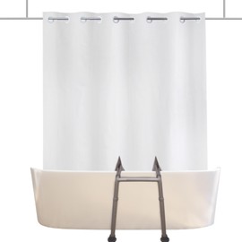 YISURE Split Shower Curtain for Bath Sliding Transfer Bench, White Polyester 80x74 Bath Curtain with Two 13.4x11.8-Separated-Away Slits at Bottom, No Hooks Needed & 2 Vertical Slits Designed