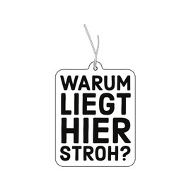 2x Duftbaum mit,Warum liegt hier Stroh' Motiv, Auto Duftspender lustig, Duftbaum Auto tuning, Lufterfrischer, Duftanhänger Auto, Duftbaum Set Auto