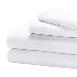 Superior Egyptian Cotton 4 Piece Sheet Set, 650 Thread Count, Eco-Friendly, Sustainable Sheets, Ultra-Soft Basics, Solid, Deep Pocket Fitted Sheet, Flat Sheet, Pillowcases, King, White