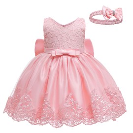 Baby Girl Dresses Bowknot Lace Pageant Party Wedding Flower Girl Dress 12-18 Months