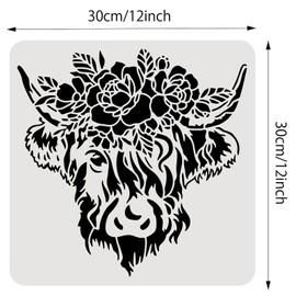 BENECREAT Highland Cow Plastic Painting Template, Animal Drawing Stencils for Art Painting, Scrabooking and Wall Decoration, 12x12 inch
