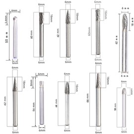 YFFSFDC Carbide Bar Router Bit, 10 Types, Set of 10, Tungsten Router Bit, Carbide Drill Bit, 0.2 inch (6 mm), Shaft, Blade Width 0.24 inches (60 mm) Long)