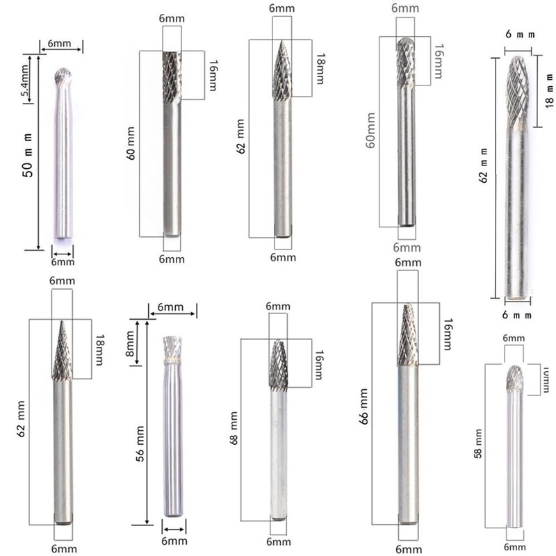 YFFSFDC Carbide Bar Router Bit, 10 Types, Set of 10,