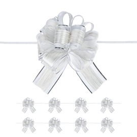 AKLVBL 20 PCS Large Pull Bow Gift Wrapping Bows, Pull Bow with Ribbon for Wedding Gift Baskets, Party Gift Wrap Bows, Presents Decorating Bows (Silver)