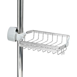 YoHyien Stainless Steel Shower Caddy No Drill, Shower Soap Holder for Riser Rail 22-32 mm, Clip on Bathroom Shelf, Sponge Holder with Dish Cloth Hanger for Kitchen Sink Faucet (Silver)