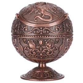 Vintage Ashtray with Lid Tellurion Shape Dragon Pattern Zinc Alloy Windproof Home Decor Craft