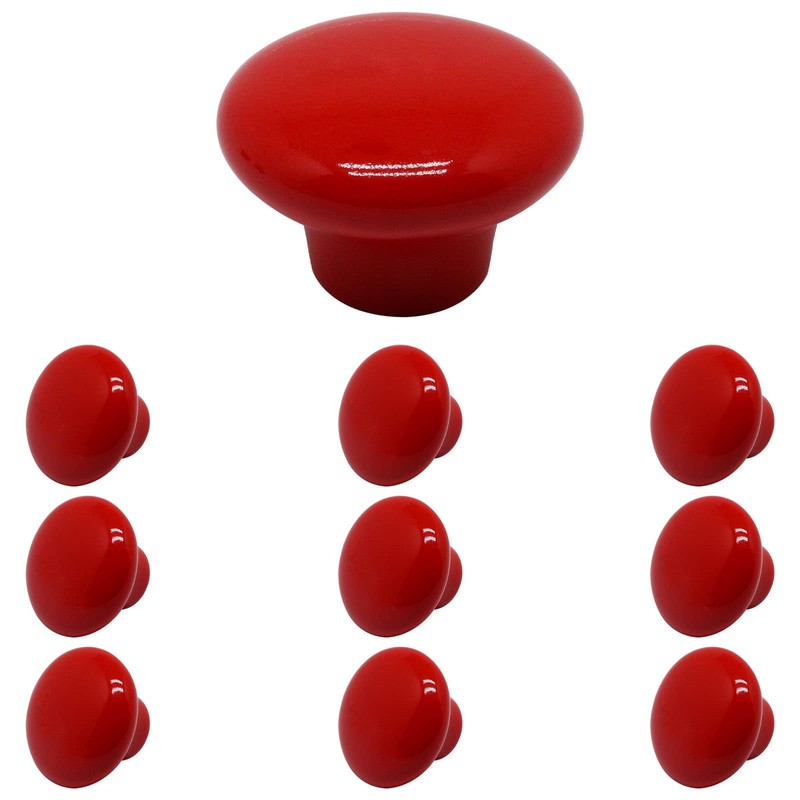 SWZHAI 10 Pcs Red Ceramic Cabinet Knobs, Round Shaped Drawer