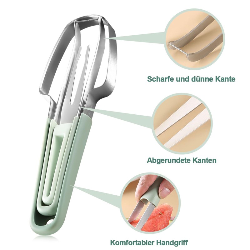 Gdraco 3-in-1 Stainless Steel Fruit Cutter Watermelon Cutter Stainless Steel