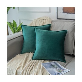 SAESR Luxurious Velvet Cushion Covers. Cushion Covers 45 x 45 Centimetres with Invisible Zipper. Glamorous Cushion Cover for Living Room, Sofa, and Bedroom (2x Cushion Covers - Dark Green).