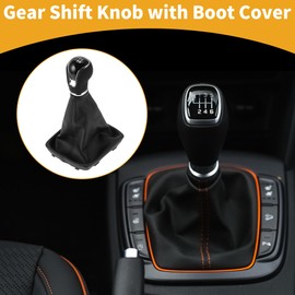 Partuto 6 Speed Manual Gear Shifter Knob with Cover - Car Shift Lever Knob with Cover - for Seat Leon 2012-2020 Plastic Faux Leather Black - 1 Pc
