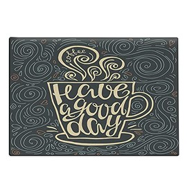 Ambesonne Saying Cutting Board, Have a Day Positive Message Lettering in Cup of Coffee with Hearts and Swirls, Decorative Tempered Glass Cutting and Serving Board, Large Size, Multicolor