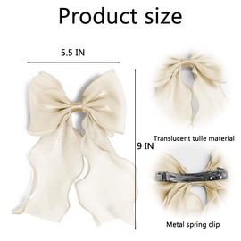Bow Hair Clips for Women, Large Shiny champagne Bow Hair, French Long Tail Bows Hair Clip, Coquette Bows Hair Accessories for Girls
