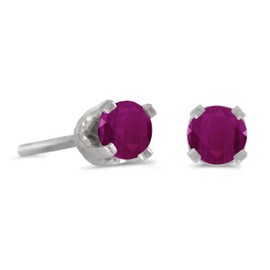 3 mm Petite Round Genuine Ruby Stud Earrings in 14k White Gold