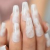 Unbranded White Marble Long Coffin Press On Nails - Glue
