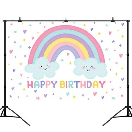 Wuy Rainbow Happy Birthday Backdrop Kids Party Colorful Stars Cloud Sky Photography Background 6x4ft