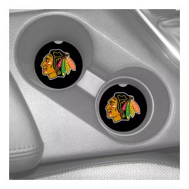 Unbranded CHICAGO BLACKHAWKS BLACK BACKGROUND SANDSTONE CAR COASTERS ABSORBENT SET (2)
