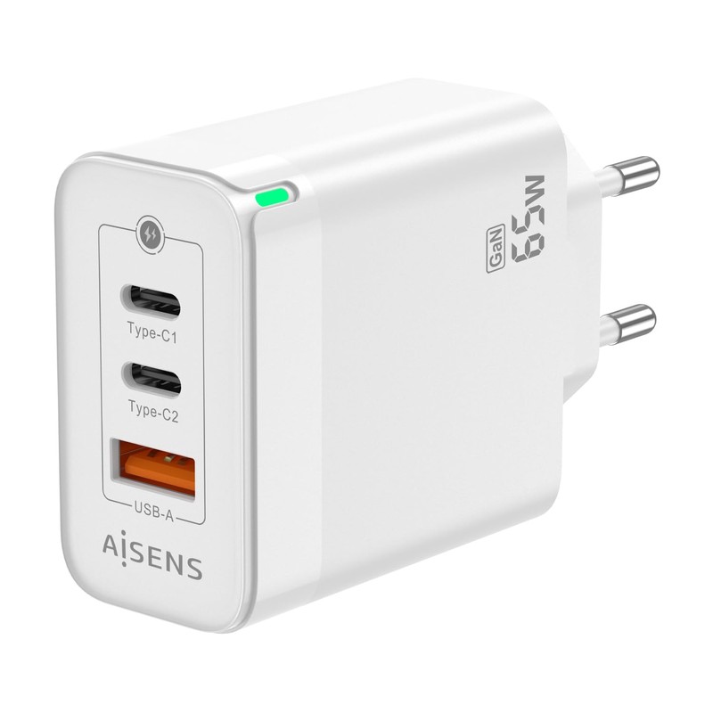 AISENS - ASCH-65W3P007-W - Charger GAN 65W, 2XUSB-C PD3.0 QC4.0,
